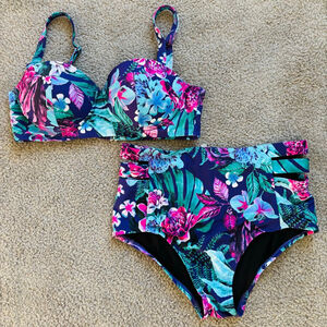 NWOT Swimsuits For All Bikini Floral Multicolored Top and High-Waist